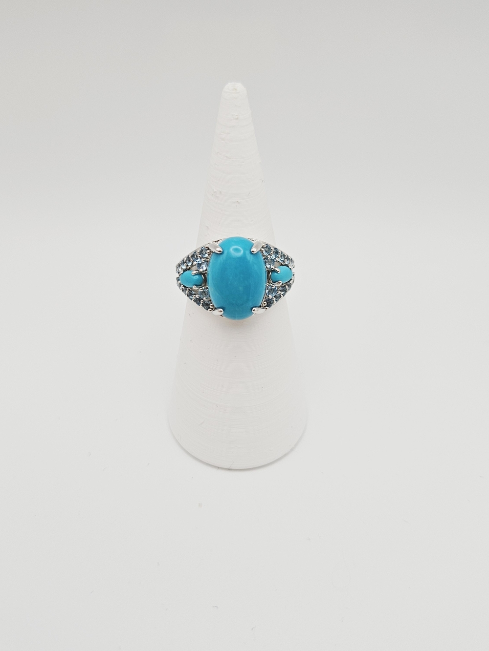 Oval Sleeping Beauty Turquoise With Swiss Blue Topaz Rhodium Over Silver